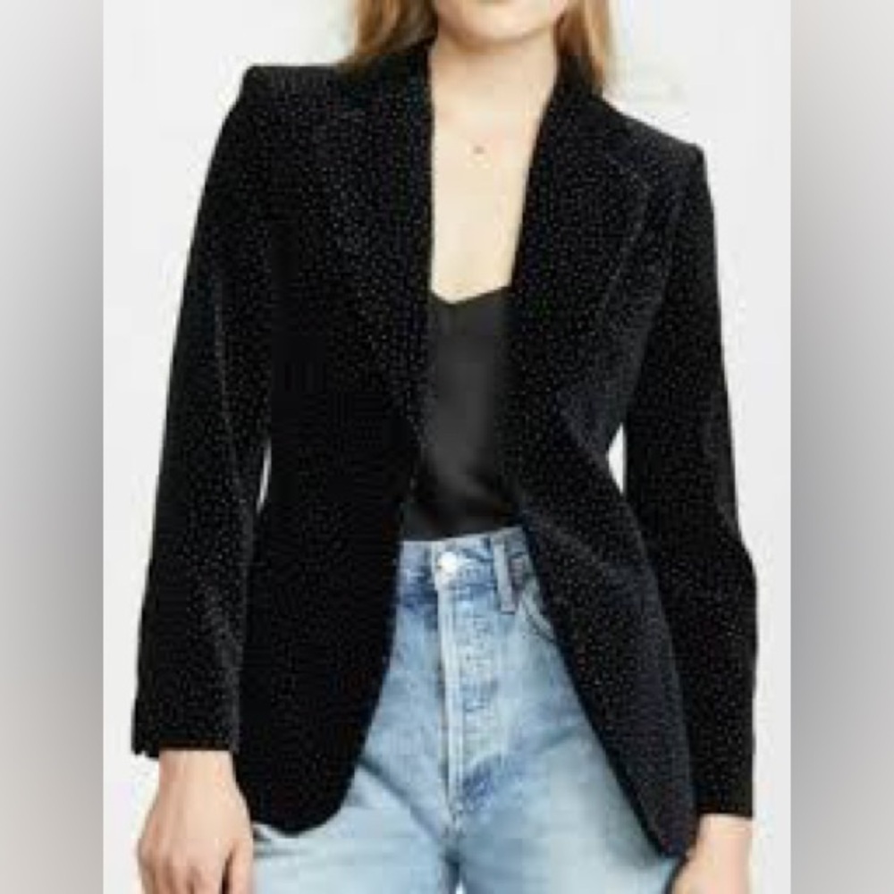 THEORY CINCHED MINI POLKA DOT VELVET ONE BUTTON BLAZER JACKET BLACK 8